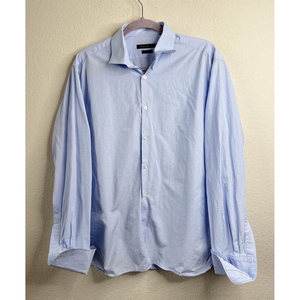 John Varvatos Dress Shirt Men's 16.5/35 Slim‎ Fit Blue Long Sleeve Office Career